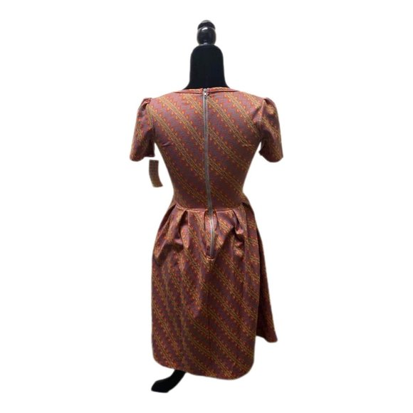 Lula Roe Orange & Gray Short-sleeve Amelia Dress with Abstract Designs, XXS, NWT - Picture 2 of 7